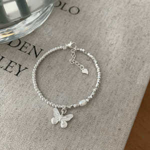 Bracelet de charme en argent 925 avec papillon en perle naturelle WENCHI, argent écrasé, tendance - Product Image 2