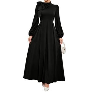 Vestido de mujer elegante con cuello de lazo grande a la moda, vestido de <span class=keywords><strong>fiesta</strong></span> de cumpleaños femenino de manga larga - Product Image 1