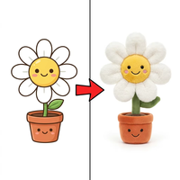 Peluche personnalisée Daisy en pot, modèle Bloom Sketch, avec pétales blancs, visage jaune, pot en terre cuite, prototype fait main