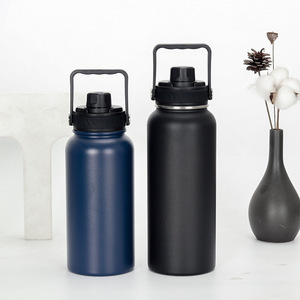 Insulated Water Bottle 1000ml Stainless Steel Outdoor Sports Cycling Use Black Dark Blue - Product Image 1