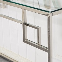 Table d'entrée de luxe contemporaine 2024 avec plateau en verre table console en acier inoxydable argenté