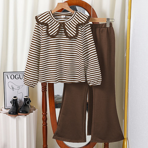 Ensemble de vêtements pour filles de 8 à <span class=keywords><strong>12</strong></span> <span class=keywords><strong>ans</strong></span>, printemps 2026, vêtements de boutique pour enfants, <span class=keywords><strong>sweat</strong></span>-shirt à manches longues rayé, pantalon évasé, mode coréenne pour enfants - Product Image 1