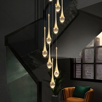 Lustre LED en cristal goutte d'eau de luxe léger, design moderne et minimaliste pour petites villas duplex, salon et espaces ouverts