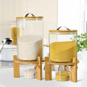 Distributeur de riz en verre avec couvercle hermétique, support en bambou, récipient de stockage de riz, récipient de stockage alimentaire en verre pour l'organisation de la cuisine - Product Image 2