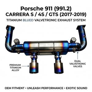 Sistema de Escape Catback con Válvulas Vortex Titanium para Porsche 911 991.2 Carrera S 4S GTS 3.0T Flat-6, Silenciador Azul Quemado con Corte Pie Cut - Product Image 1
