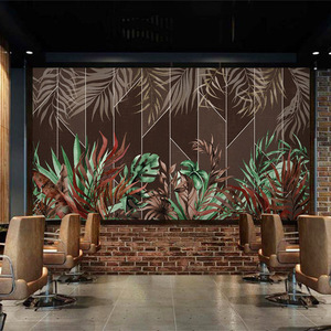 ผนังใบปาล์มป่าฝนเขตร้อนทาสีด้วยมือครอบคลุมร้านอาหารไทยเอเชียตะวันออกเฉียงใต้วอลล์เปเปอร์บาร์สไตล์ตั้งแคมป์ - Product Image 2