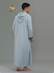 Al Haramain Men's Light Blue Burqa Long Sleeve Embroidered Cotton <b>Floor</b> Length Loose Fit Middle East Style Quick Dry Anti-static - Product Image 2