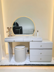Modern Makeup <b>Vanity</b> <b>Table</b> with Oval <b>Mirror</b> and Storage Drawers for Bedroom Furniture - Product Image 2