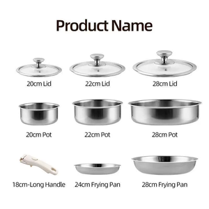 Juego de Utensilios de Cocina de Acero Inoxidable 304 de Grado Alimenticio con Mango Desmontable, Olla Profunda para Sopa y Sartén con Tapas para Camping, Hogar y Cocina - Product Image 2
