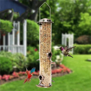 Mangeoire à oiseaux durable en forme de cube, résistante aux intempéries, suspendue à l'extérieur avec 4 ports d'alimentation en plastique et en fer - Product Image 2