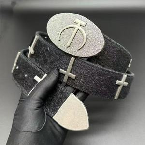 Novedoso Cinturón <span class=keywords><strong>OYE</strong></span> de Cuero con Cruz Oscura y Pelo de Caballo Estilo Punk Vintage para Hombre y Mujer de Alta Calidad y Metal Pesado para Hip-Hop Rock - Product Image 1