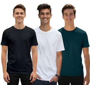 T-shirt en coton uni à manches courtes et col rond pour homme, coupe classique, jersey tricoté respirant, blanc, noir, vert - Product Image 1