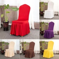 Housses de chaise blanches en Spandex avec jupe pour housse de chaise extensible d'événement pour banquet de fête de mariage