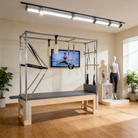 Máquina Reformer de Pilates Cadillac de Madera de Arce, Duradera, Ajustable, Portátil, Multifuncional, para Gimnasios Comerciales y Estudios de Yoga