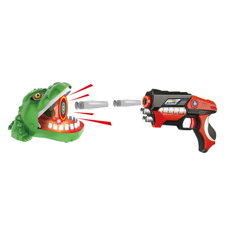 12 राउंड नरम बुलेट प्लास्टिक बंदूक खिलौने सेट बिजली क्रूर खुले मुंह मगरमच्छ समर्थन शूटिंग लक्ष्य बच्चों के खिलौने बंदूक