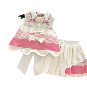 2025 nuova <span class=keywords><strong>collezione</strong></span> estiva da ragazza Casual alla moda in tinta unita abito da principessa con fiocco gonna a pieghe stile amore per i piccoli stranieri - Product Image 4