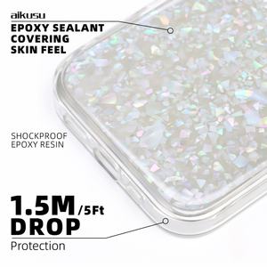 Aikusu - Funda para Teléfono con Diseño de Concha de Nácar a Cuadros Blanco y Rosa Geo para iPhone 17 16 15 14 13 12 11 Pro Max - Product Image 2