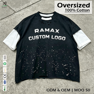 Camiseta de Algodón Extra Grande RAMAX para Hombre, Estilo Urbano, con Logotipo Personalizado, Manga Corta, Cuello Redondo, Ribete en Contraste, Corte Ajustado - Product Image 1