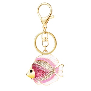 2026 Pendentif de sac pour femme en métal, orné de diamants et de pierre de lune, motif poisson plat, cercle océanique, porte-clés de voiture - Product Image 5