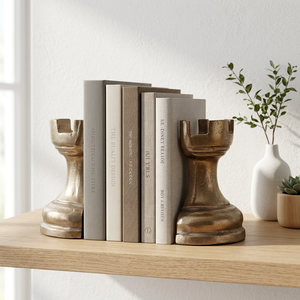 AK Brass Chess Rook Metal <b>Bookends</b> Set of 2 Polish Finish Decorative Book Holders for Table Decor Ornaments Home Library Decor - Product Image 3