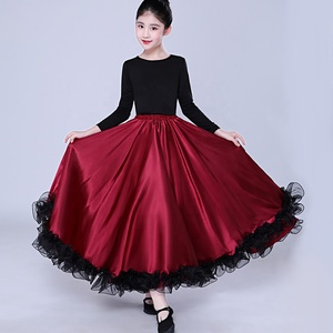 Jupe longue de danse flamenco mexicaine pour filles - Jupe évasée de style espagnol à taille élastique pour la pratique en classe et les spectacles - Product Image 4
