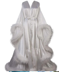 Mily Bridal ASWB011 Capa Larga Estilo Capa para Mujeres Embarazadas con Pelo de Conejo, Cuello en V, Manga Larga, Dobladillo Irregular, Bata de Novia - Product Image 6