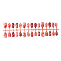 30 pièces Kit de faux ongles à presser en acrylique, forme amande, style French, avec nœud métallique, motif lèvres 3D et étoile, couvrance totale, pour nail art, vente en gros