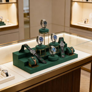 Soporte para Relojes de Pulsera de Terciopelo Verde a Precio de Fábrica, Soporte Metálico Personalizado con Logotipo, Expositor de Lujo para Relojes - Product Image 2