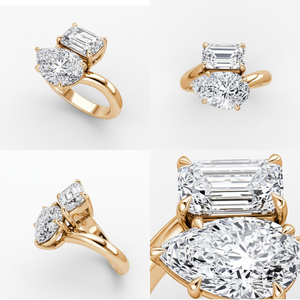 خاتم تو آي إم أو من الذهب الأصفر عيار 14 قيراط مع ألماس مختبري 3.0 قيراط بقطع كمثري وزمردي، خاتم خطوبة للنساء بحجرين - Product Image 2