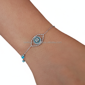 Pulsera de ojo malvado de plata de ley de 925K BSUMTB095 chapada en oro con perla de diamante de circón como piedra principal para regalo de fiesta de boda - Product Image 2