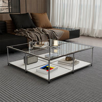 Table basse modulaire de style moderne minimaliste, grande, à plateau plat, haut de gamme, en verre trempé et acier inoxydable
