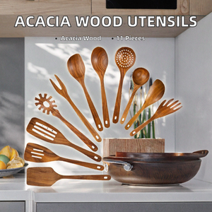 Juego de Utensilios de Cocina de Madera de Acacia de 11 Piezas, Apto para Horno, Microondas y Lavavajillas, Herramientas de Cocina - Product Image 2