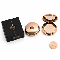 Poudre compacte ronde rose doré avec miroir et houppette, contrôle du sébum, finition mate, poudre pressée pour le visage