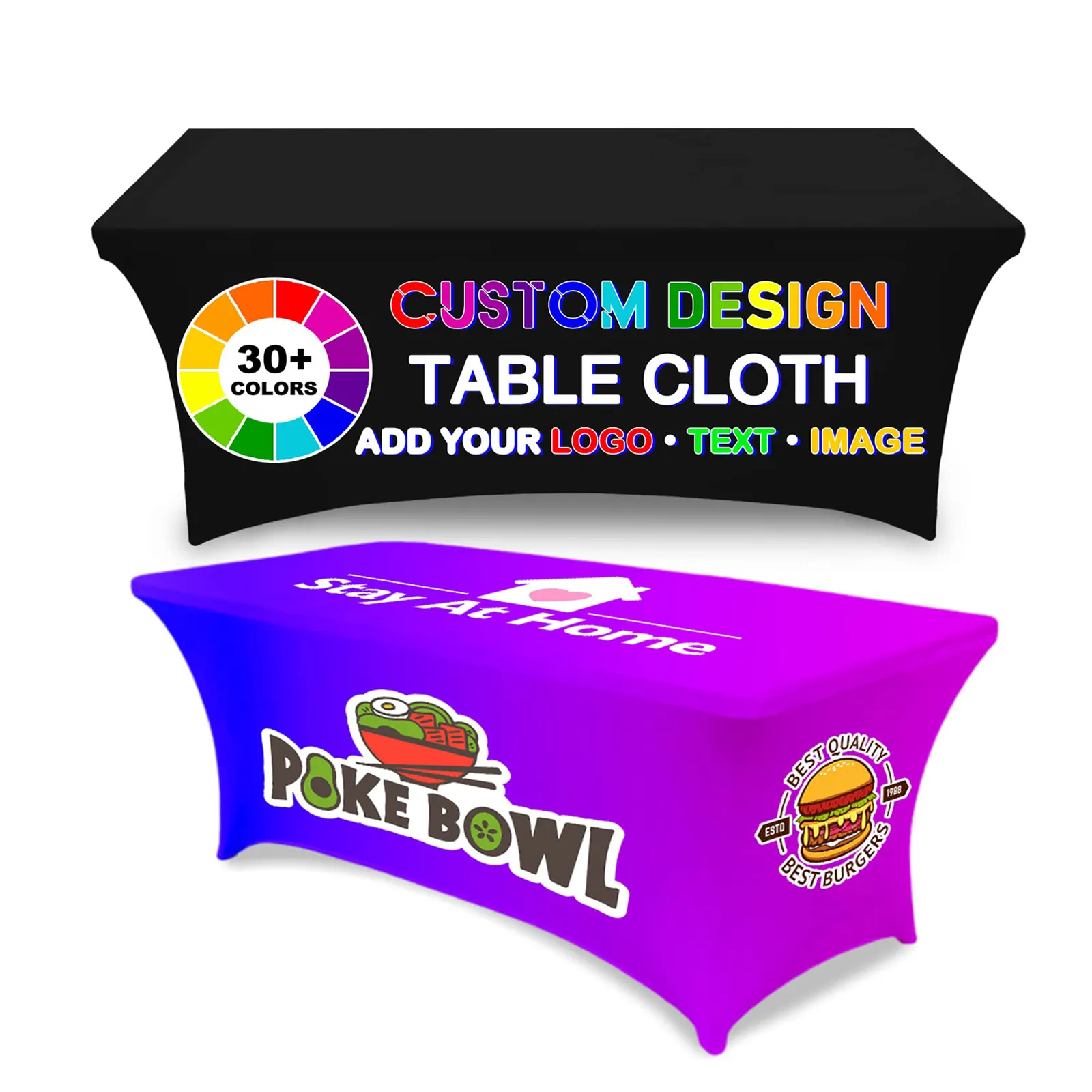 Wholesale wedding party custom 6ft spandex stretch tablecloth table cover