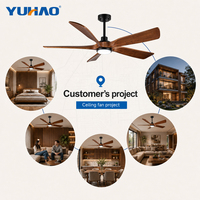 Ventilateur de plafond LED BLDC en bois massif de haute qualité avec éclairage, large diffusion d'air, pour chambre d'hôtel et villa (OEM/ODM)