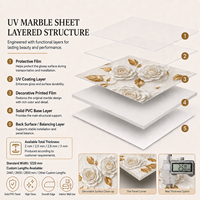 Panneau mural décoratif MORLENX en PVC UV, motif rose ivoire en relief, étanche et facile à nettoyer, idéal pour les chambres et les murs d'accentuation