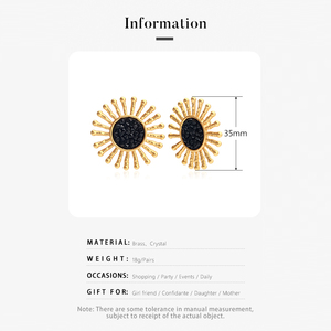Wholesale Custom Women's Delicate <strong>Black</strong> Crystal Sunburst Shape <strong>Stud</strong> <strong>Earrings</strong> Oversize Sunflower Designer Jewelry for Party - Product Image 5