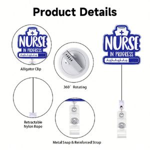 Porta credenciales retráctil X57 con diseño de llama y botella de medicina, estilo mixto, para estudiantes de enfermería, accesorios de enfermería y vida de enfermera - Product Image 3