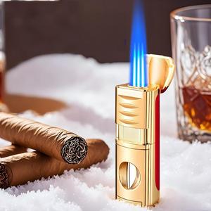 Nouveau Briquet à Gaz Portable à Trois Flammes à Allumage Direct, Spécial Cigares, Durable, Quatre-en-un, Idéal pour Cadeaux - Product Image 3