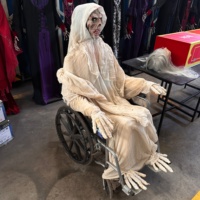 Figurine statique de momie zombie en fauteuil roulant effrayante, décoration animatronique, accessoires de maison hantée en métal pour fête d'horreur