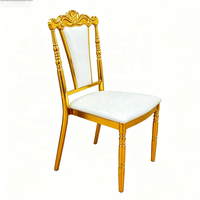 Chaise vintage en acier doré avec assise en cuir blanc, mobilier de luxe pour événements