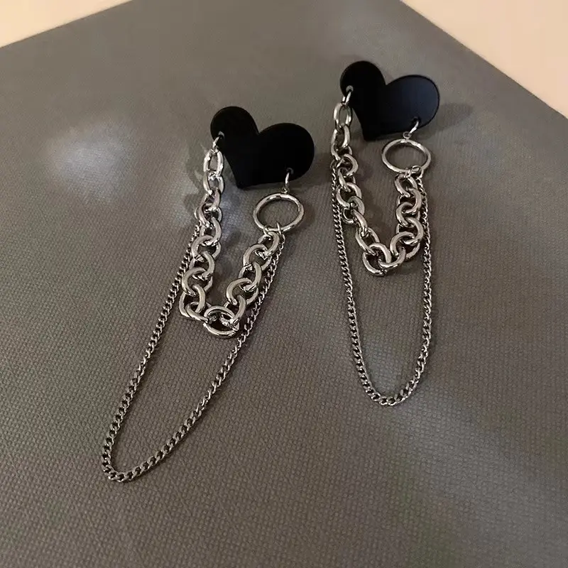 Punk black heart silver tassel hip hop earrings fashion earrings jewelry women