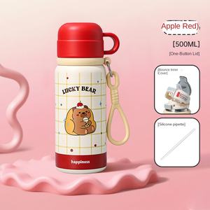 Thermos à double paroi pour boissons explosives, pour femmes, haute valeur esthétique, en acier inoxydable 316, portable pour étudiants, avec poignée, motif de dessin animé mignon - Product Image 6
