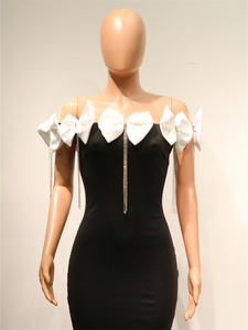 فستان كتف واحد بفيونكة فستان نسائي لأعياد الميلاد أنيق أسود للسهرة حفلة موسيقية فساتين العشاء الشق الخلفي ملابس نسائية - Product Image 2