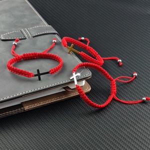 Handmade Woven Red Black Stainless Steel Cross <b>Bracelet</b> Trendy Religious Bangles with Diamond Hot Sale for <b>Couples</b> Friends - Product Image 4