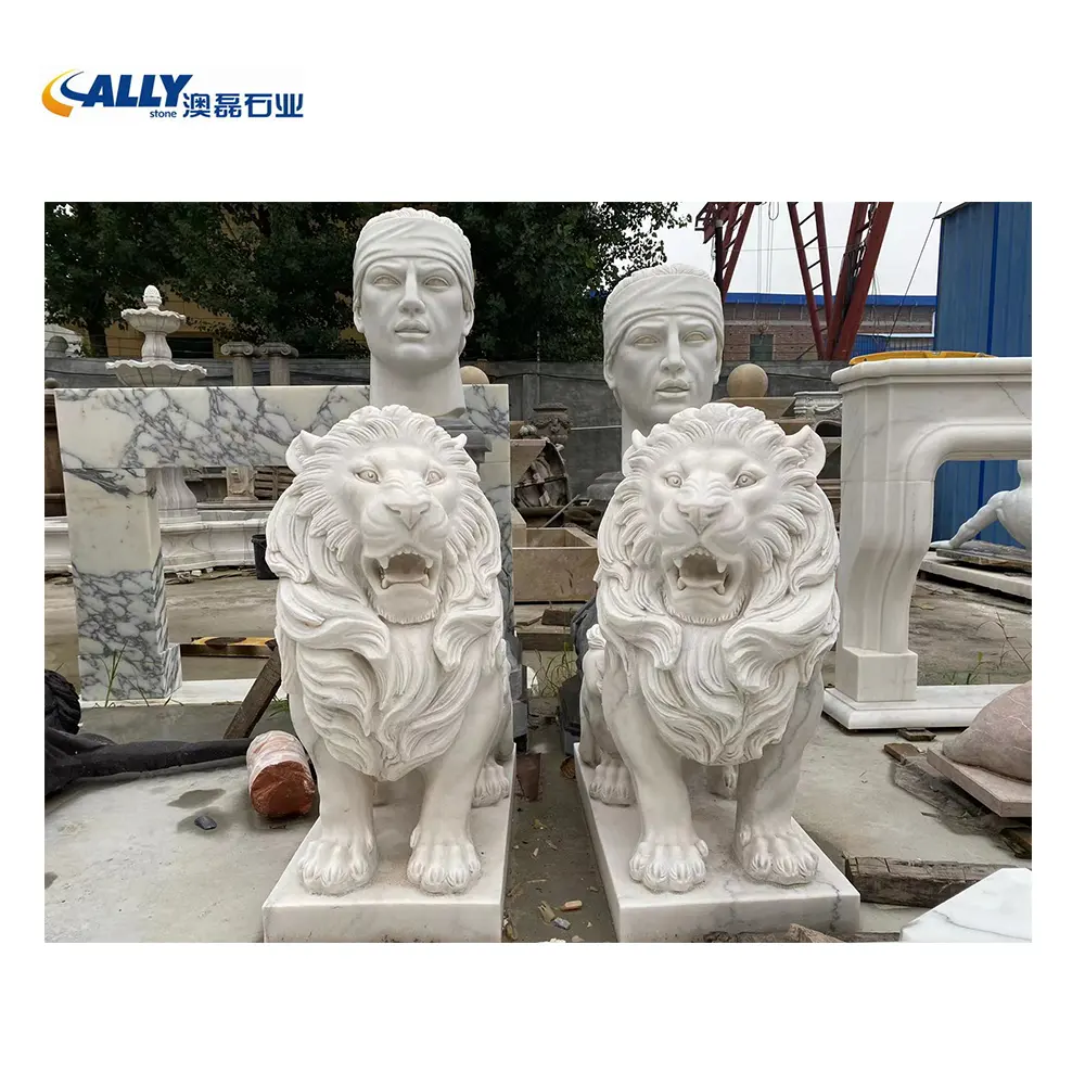 Estátua de leão para escultura, grande estátua de mármore branco decorativa para jardim ao ar livre