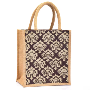 Eco Friendly 100 Percent Natural Jute Grocery Tote Bag with Comfortable Canvas Handle <b>Medium</b> Size Multipurpose <b>Handbag</b> - Product Image 1