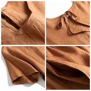 Newtom Abito Casual da Donna 100% <span class=keywords><strong>Lino</strong></span> con Spalline Annodate, Vestito Estivo in <span class=keywords><strong>Lino</strong></span> Naturale a Tinta Unita - Product Image 5