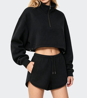 Ensemble de survêtement décontracté pour femme en coton 100% avec sweat-shirt à fermeture éclair quart de tour et short, style mode personnalisé et tissu épais