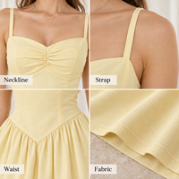 Robe mini décontractée pour femme en tissu lisse, avec buste froncé, bretelles spaghetti, col cœur et coupe trapèze froncée, vente en gros